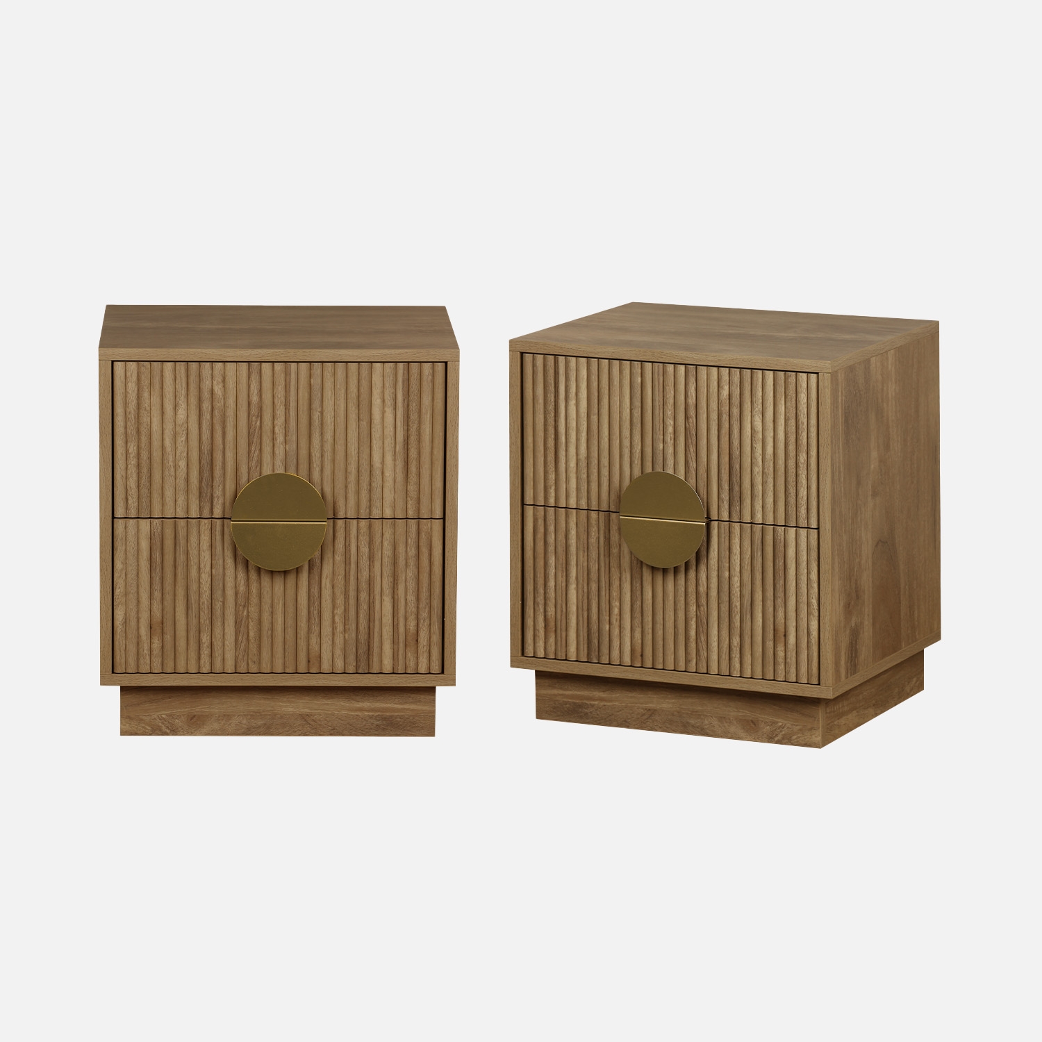 sweeek - Mesita de noche de 2 cajones efecto madera de mango estriada, set de 2 , Celian , 42x38x50