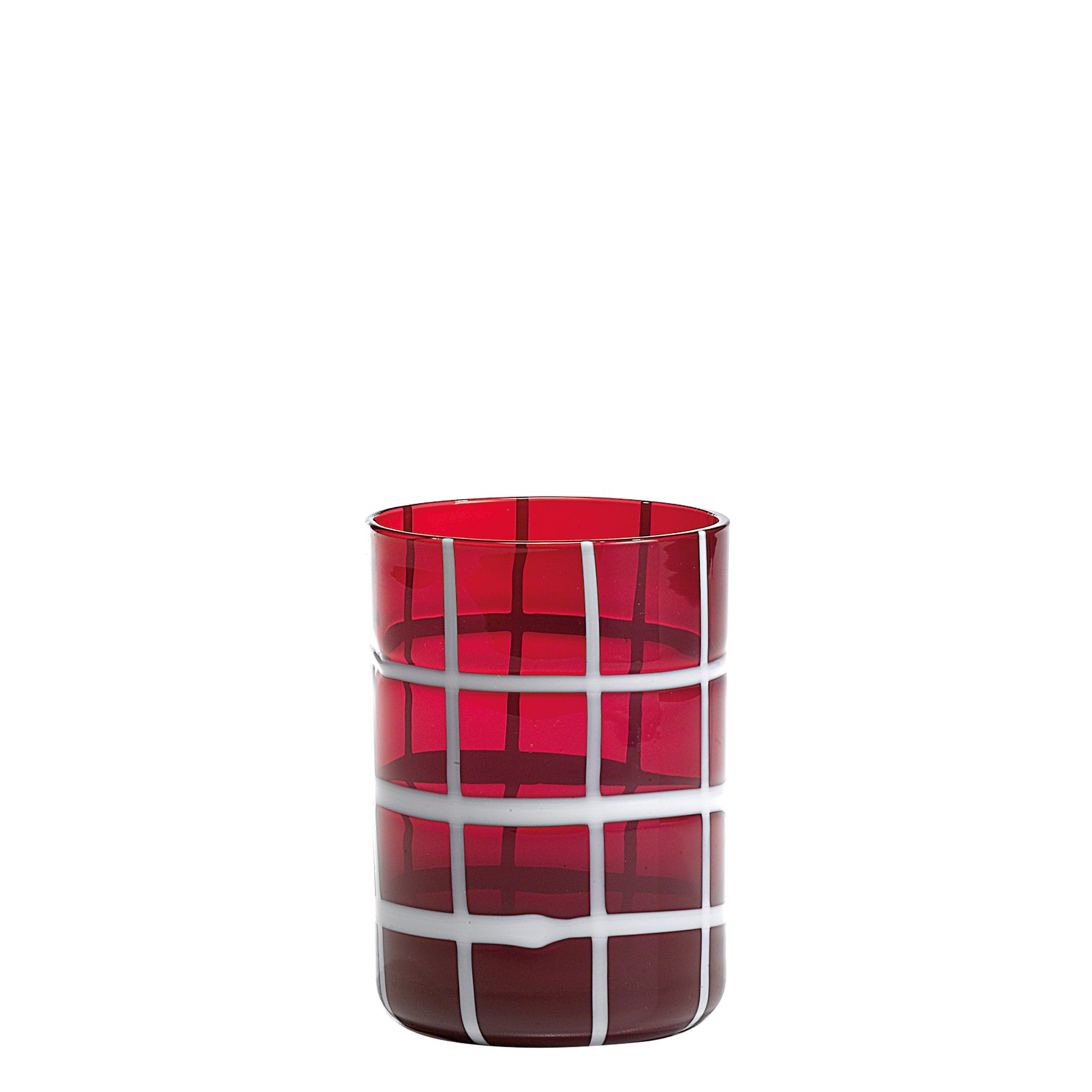 Zafferano Twiddle - Juego de 6 vasos de vidrio soplado rojo, 35 cl - Vasos artesanales con decoración blanca, aptos para lavavajillas