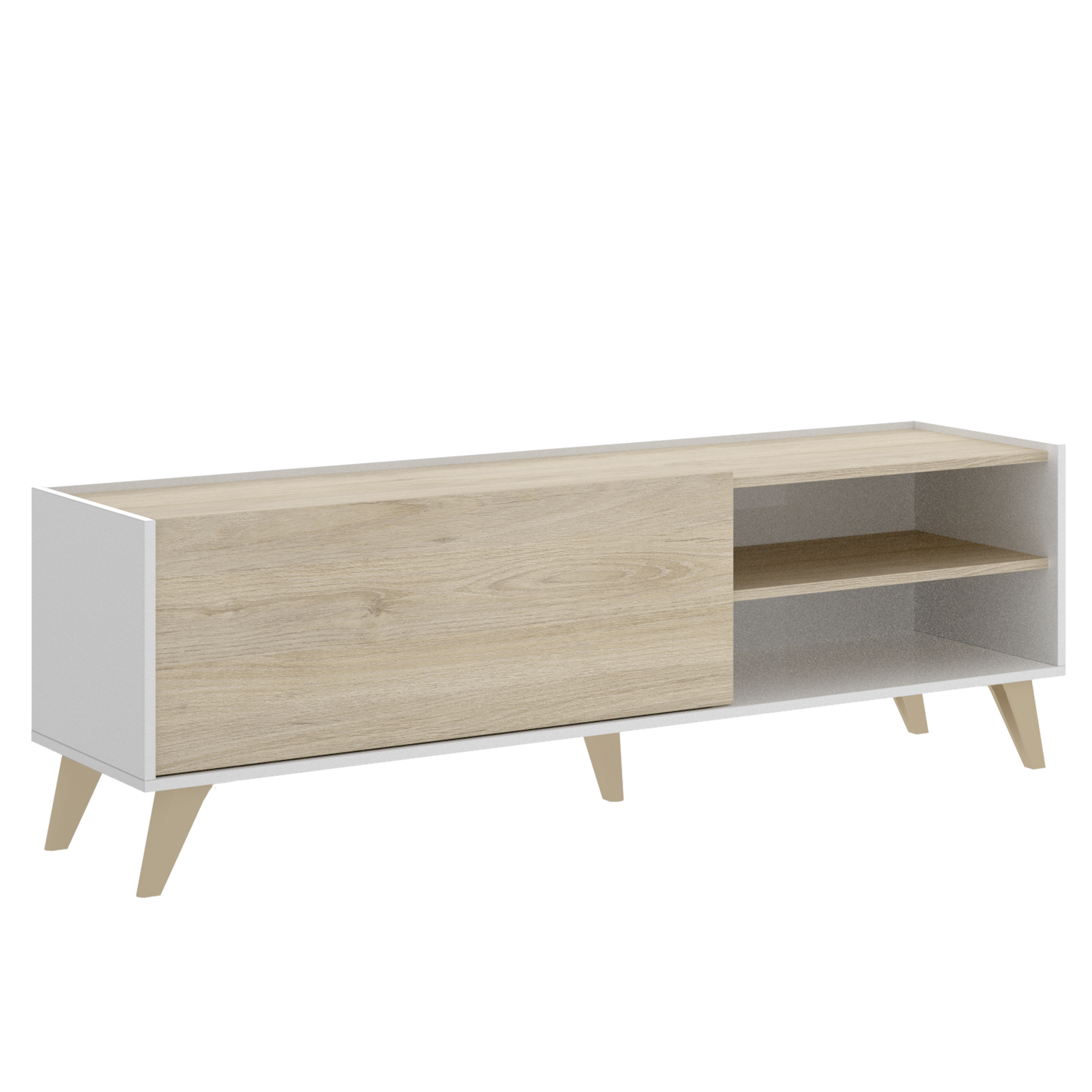 Dekit Mueble de TV Estilo Nórdico NESS 47x155x43 Blanco/Natural - Espacio de Almacenamiento - Soporte Hasta 50 Kg