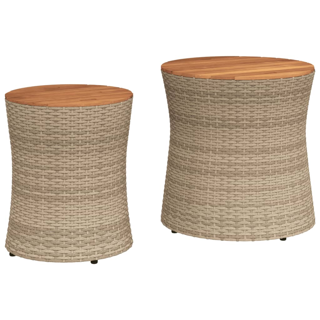 vidaXL Mesas auxiliares jardín 2 pzas superficie de madera ratán beige