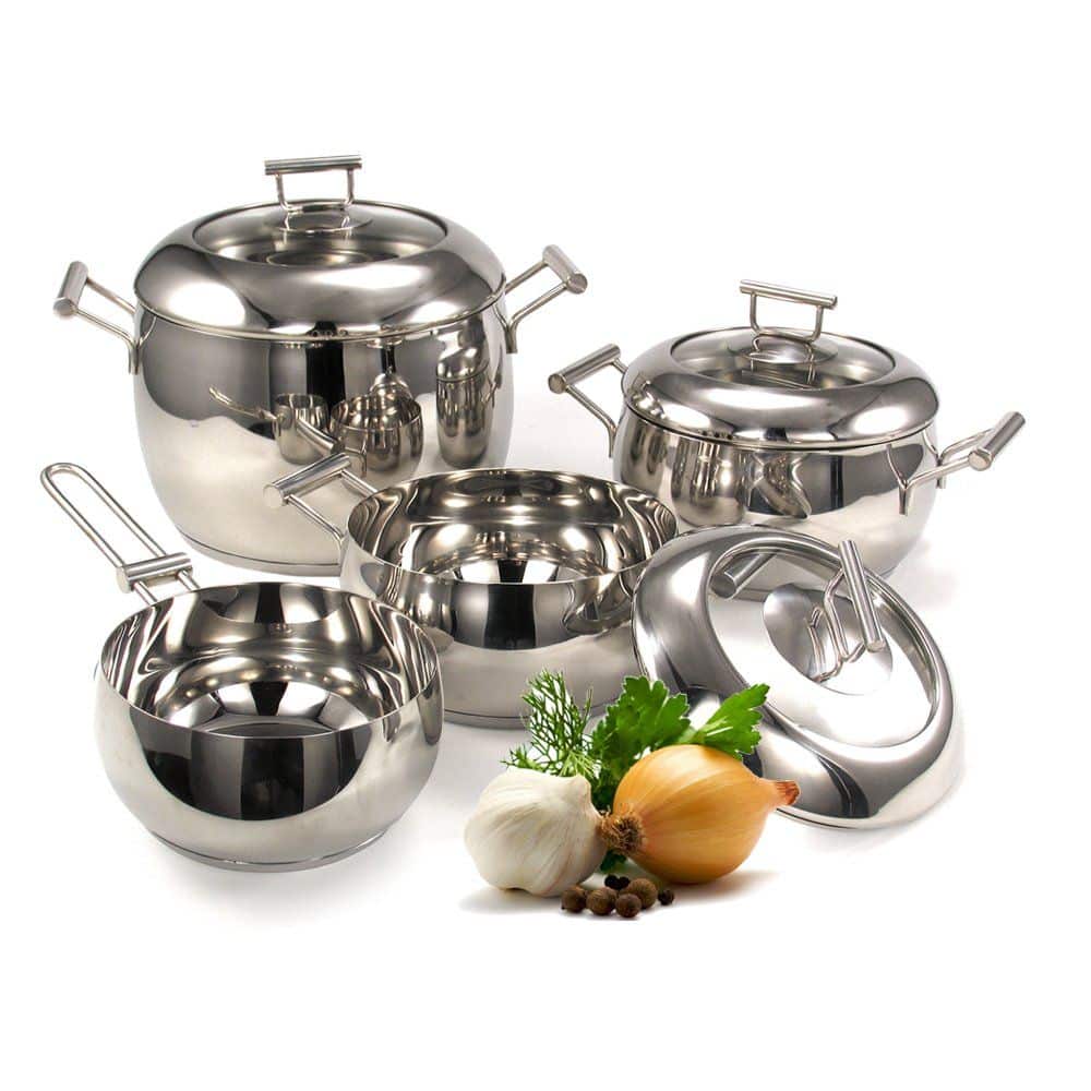 Batería de cocina Napoles 7 piezas en acero inoxidable con ollas y cazo con tapas transparentes CRC Baterías de cocina  CRC menaje