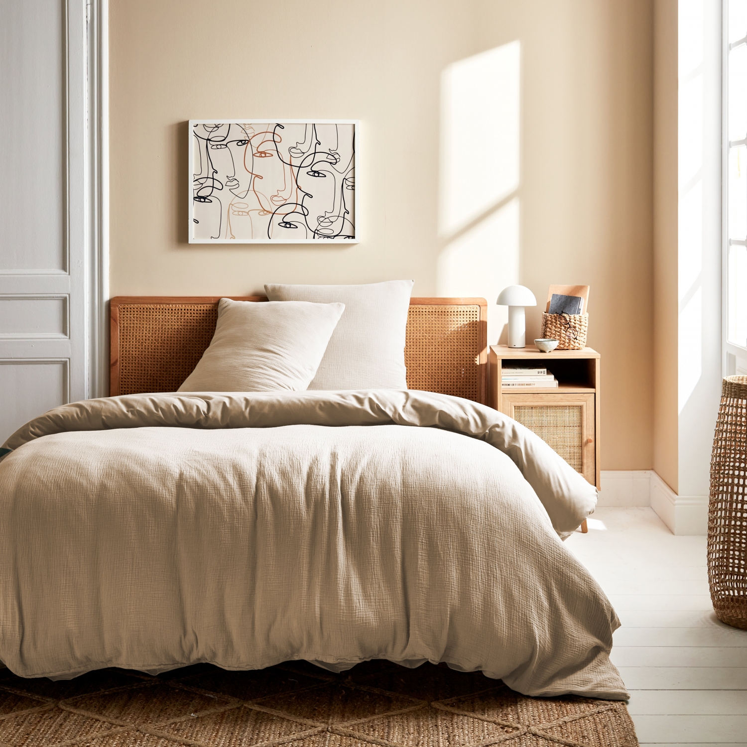 sweeek - Ropa de cama de gasa y algodón beige , Alix , 240x220x240