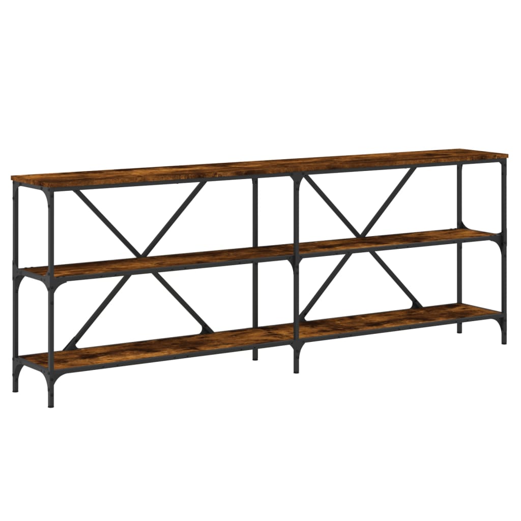 Vidaxl Mesa Consola Hierro Madera Ingeniería 200x30x75cm Roble Ahumado