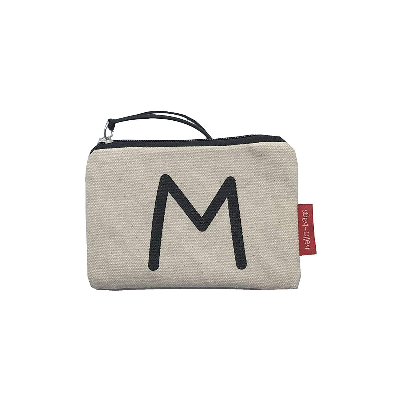 Hello-Bags. Bolso Monedero / Billetero / Tarjetero con cremallera y forro interior. Exterior: Algodón 100%. Incluye sobre kraft de regalo. Modelo: "M". Crudo / Negro. 14x10 cm.