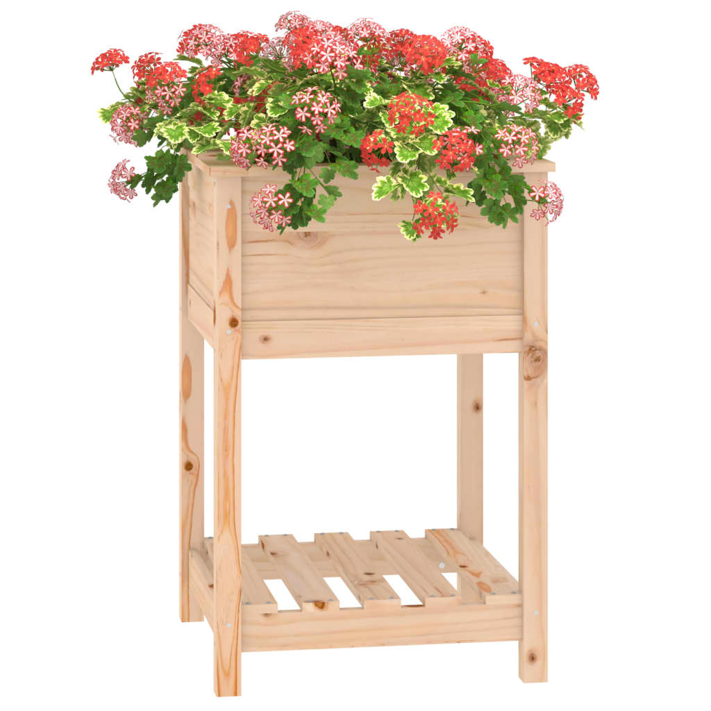 vidaXL Jardinera con estante de madera maciza de pino 54x54x81 cm