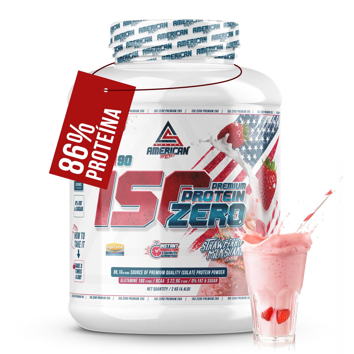 Proteína Aislada de Suero 2kg | 900gr | 0% Azúcares y 0% Grasa | Alta Pureza 89% | Bajo en Carbohidratos | Iso Whey Zero para Masa Muscular | Fácil Digestión con DigeZyme | Sabor Exquisito | Fabricada en España | As American Suplement