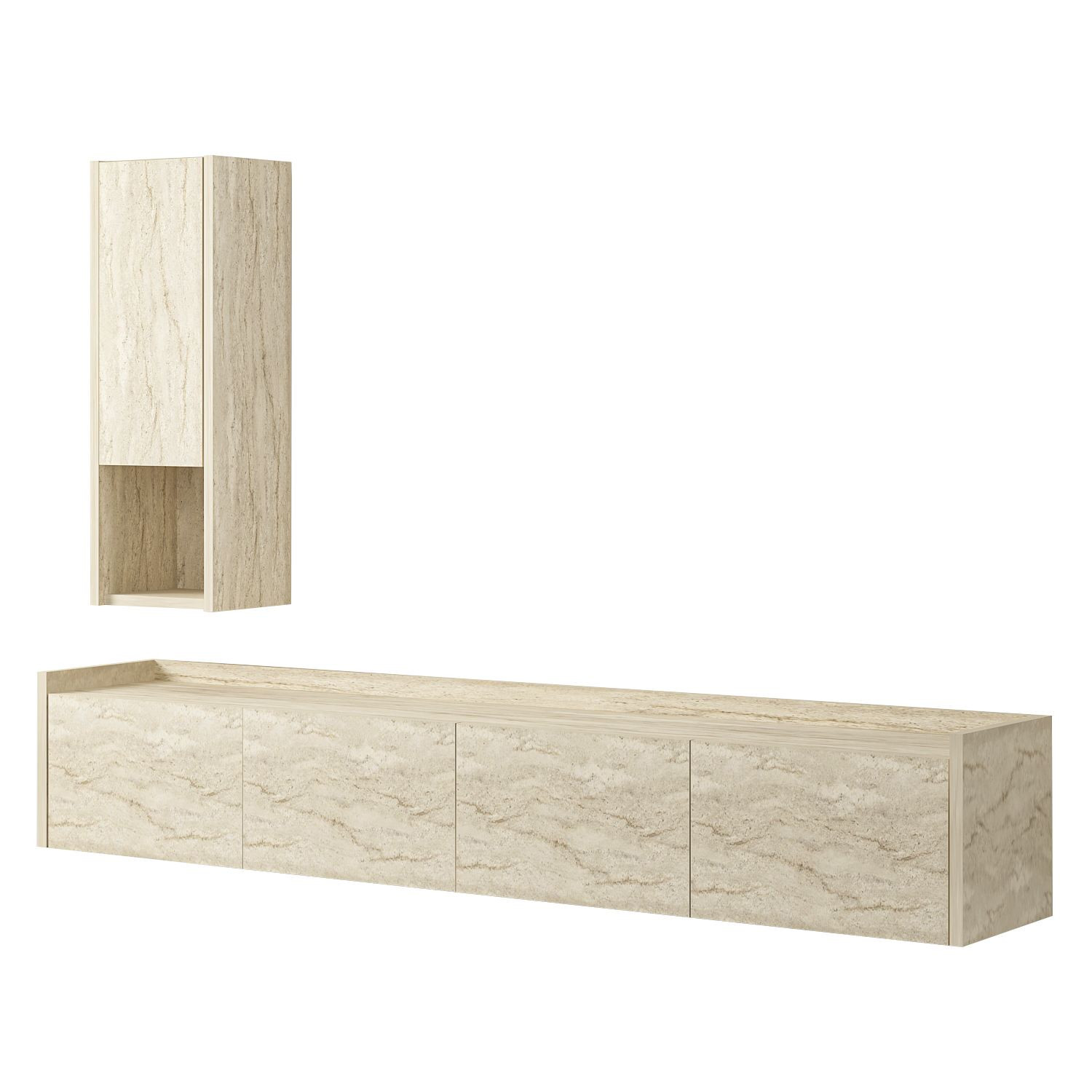 Habitat y Jardin - Soporte de TV de madera "Sema" con estante de pared - 160 x 30 x 35 cm - Travertino
