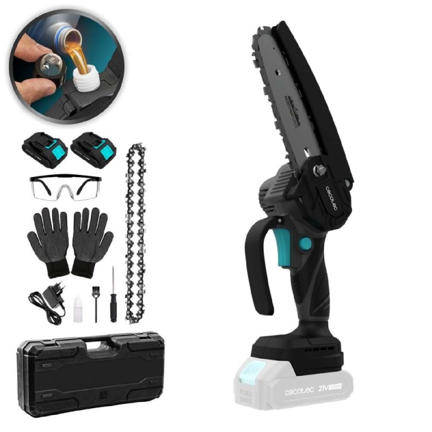 Cecotec Sierra de Podar 6" a Batería 21V MontanaForce 6000 Hand. 700W, Velocidad 24500rpm, Engrasador a Botón, Incluye 2 Bat