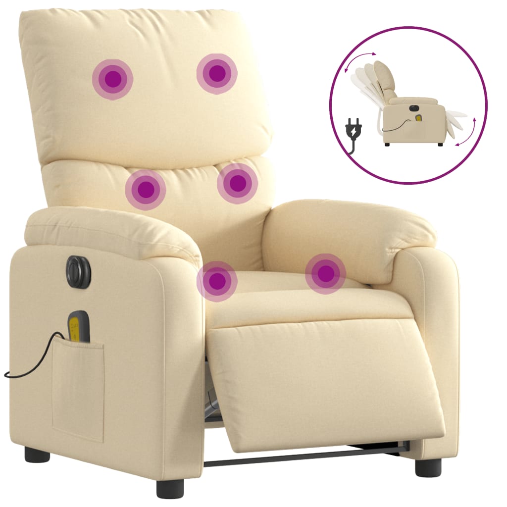 vidaXL Sillón reclinable de masaje eléctrico tela color crema