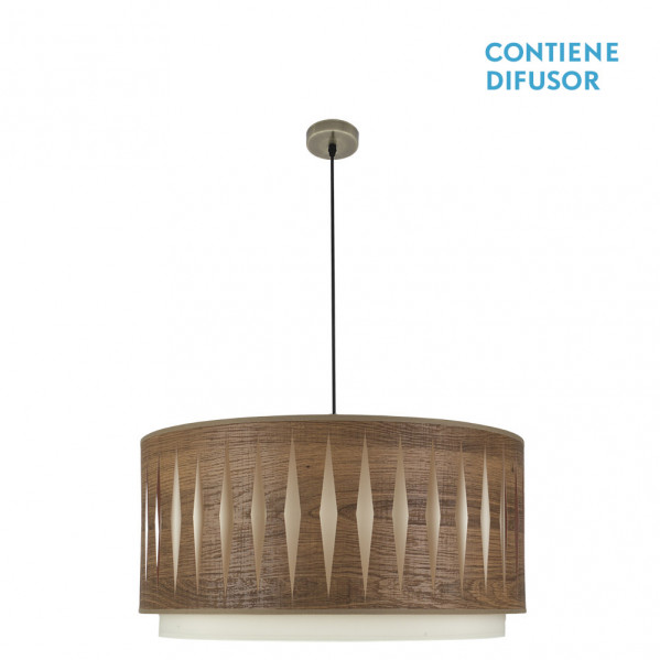 FABRILAMP Colgante 3LUCES modelo Alexandra Cuero/madera Oscura