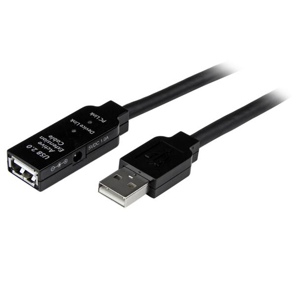 StarTech.com Cable 10m Extensión Alargador USB 2.0 Activo Amplificado - Macho a Hembra USB A - Negro