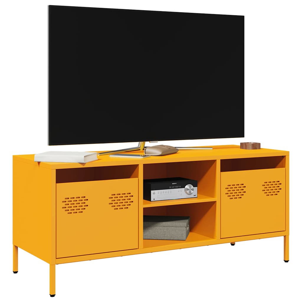 vidaXL Mueble para TV acero laminado en frío 101,5x39x43,5 cm en color Rosa/Blanco/Amarillo mostaza y más | almacenamiento funcional diseño moderno para baño dormitorio sala