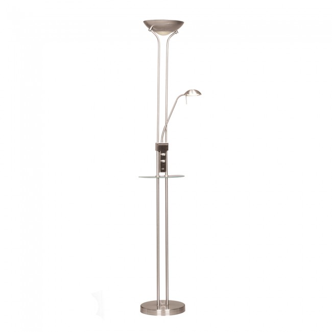 Wonderlamp Lámpara de pie LED con repisa Olimpia Níquel (18W+5W) y brazo lector orientable