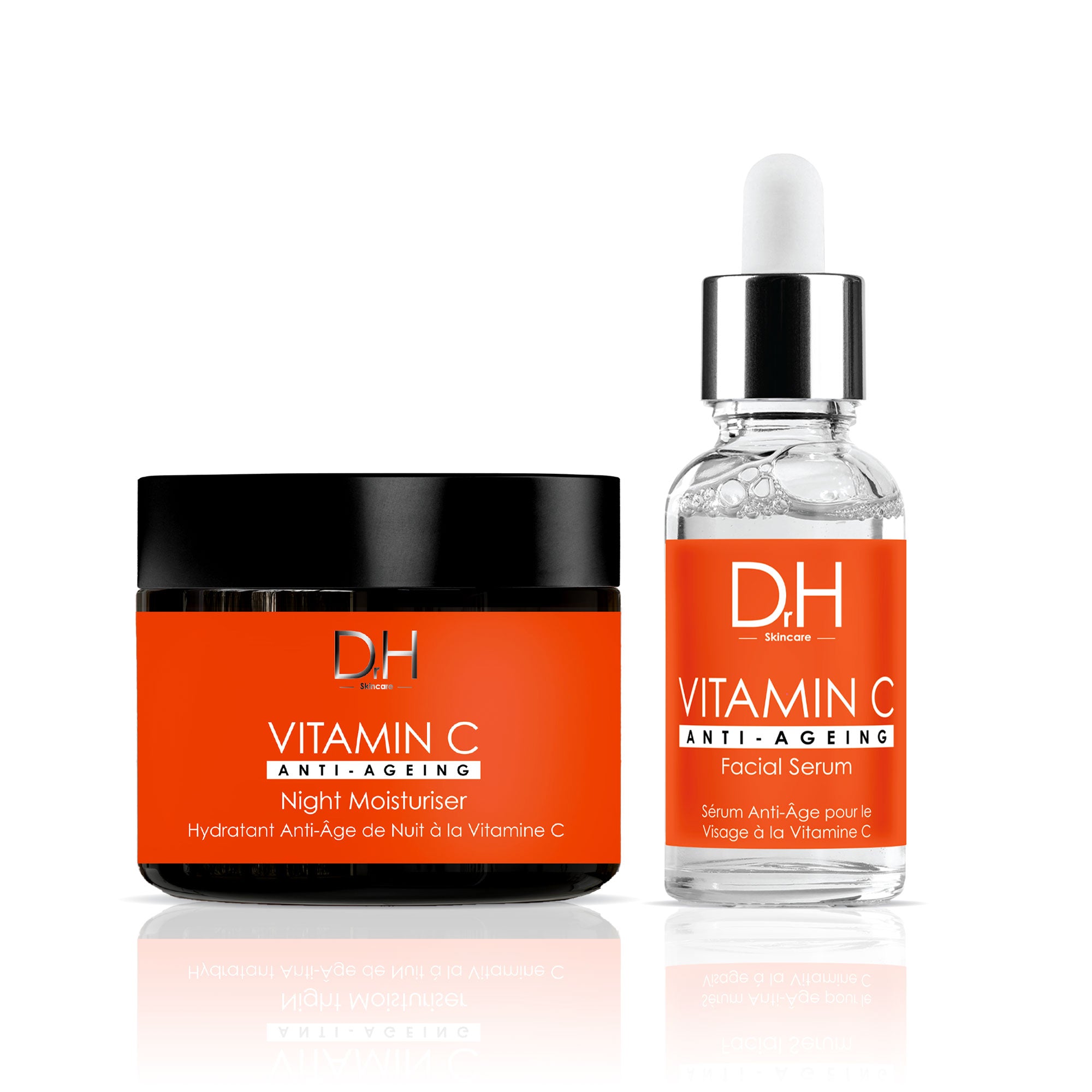 skinChemists Pack Antiedad Vitamina C: Sérum 30ml y Crema de Noche 60ml para Brillo e Hidratación