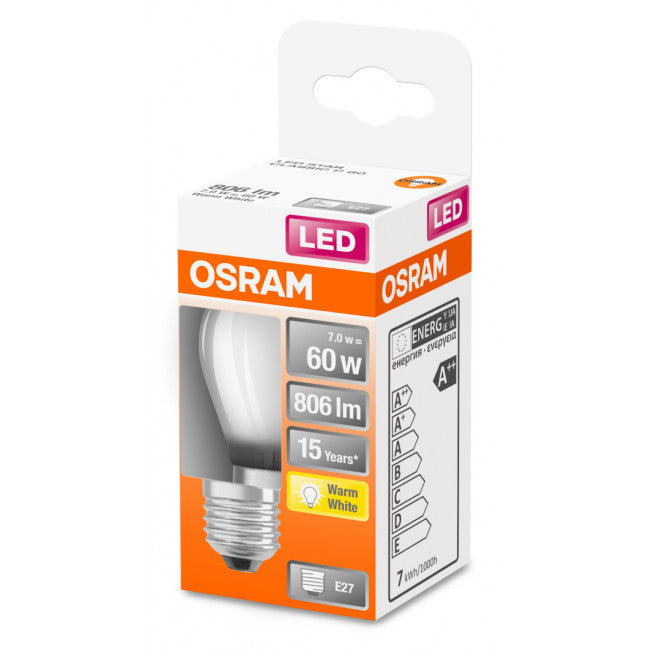 Osram - Bombilla LED esférica filamento mate 5,5 W E14 827 para lámparas de mesita de noche, lámparas de techo y apliques de pared interior, 806 lm, 15.000 horas, 78x45 mm