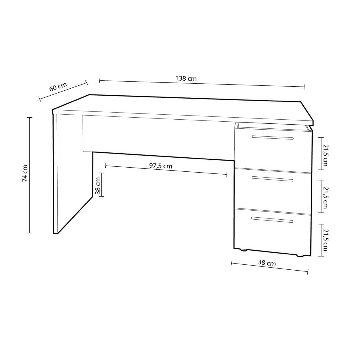 Mesa de despacho Theon 3 cajones blanco artik 74x138x60 cm