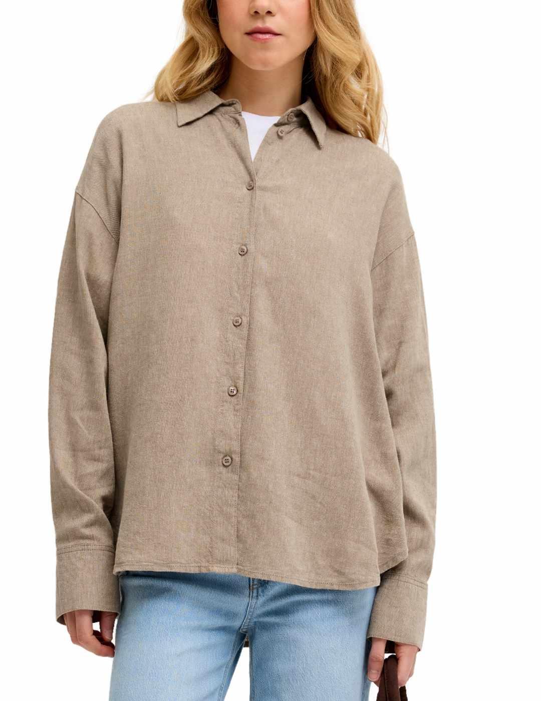 Camisa JJXX Almira lino marrón regular para mujer