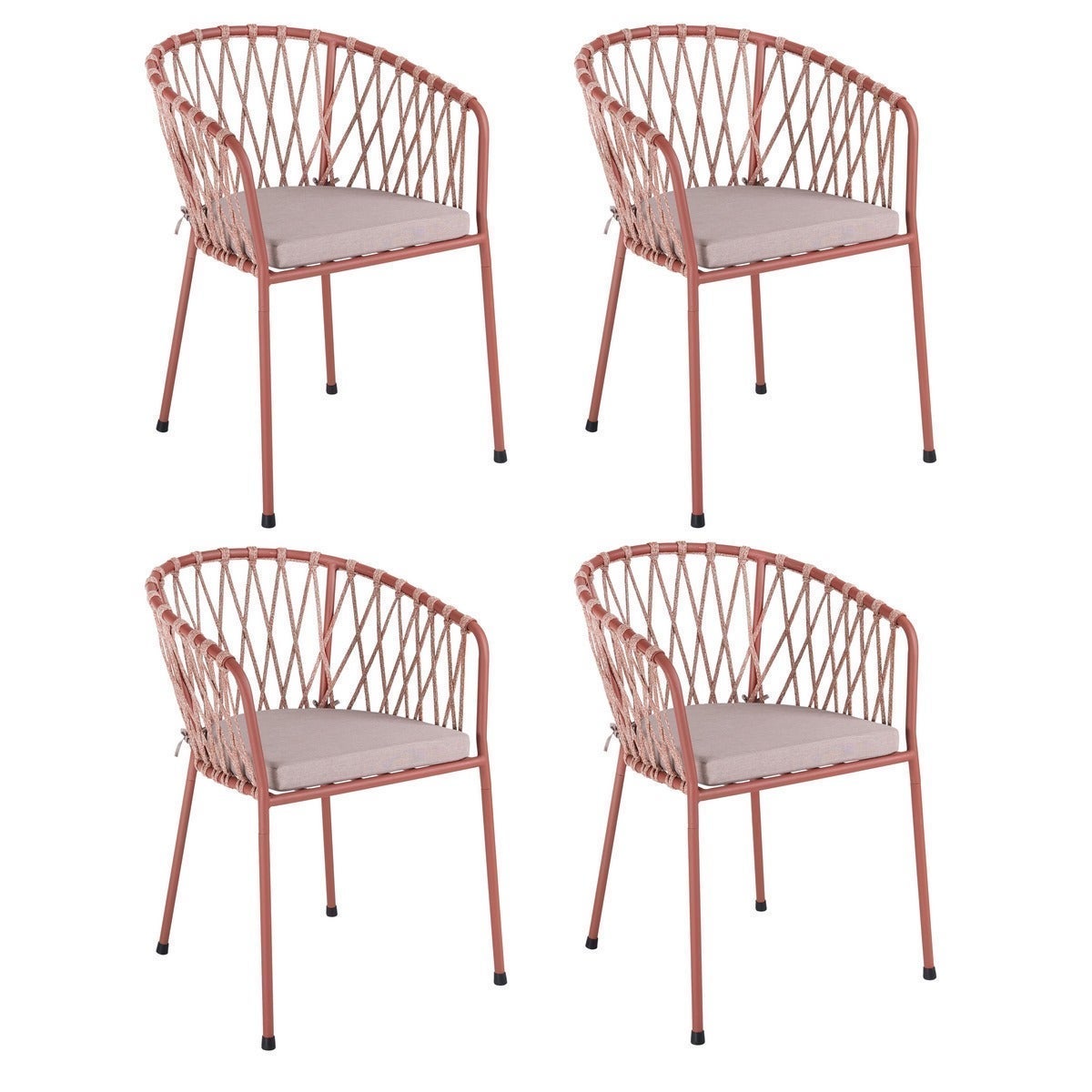 Pack de 4 sillas de jardín con cojín de acero y cuerda técnica LOLAhome