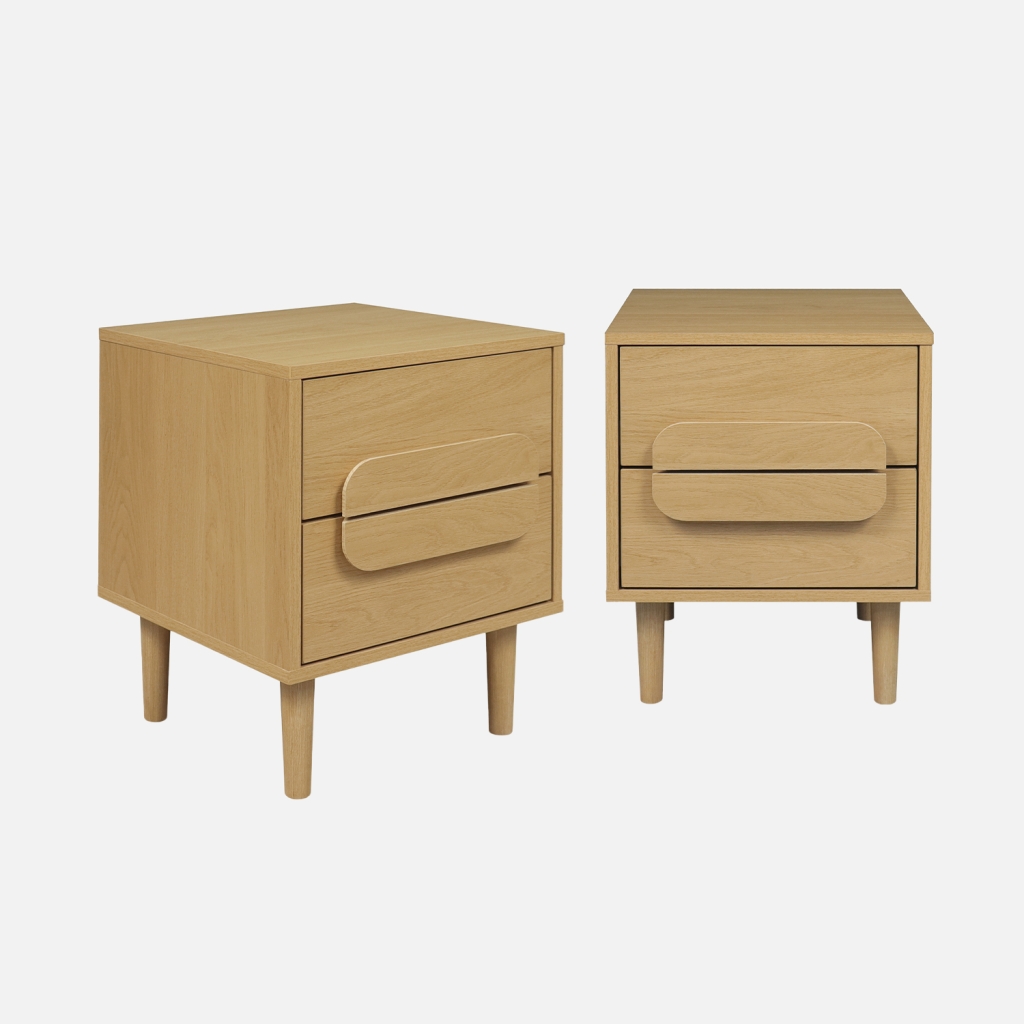 sweeek - Mesita de noche vintage efecto madera con 2 cajones, set de 2, Juliana, Roble, 40x40x50 cm