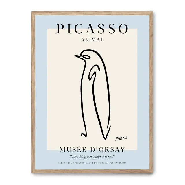 Cuadro penguin 30x40cm, Póster impreso en papel de primera calidad de 180gr, montado sobre marco de madera MDF acabado roble., Arte - Pintores famosos - Picasso