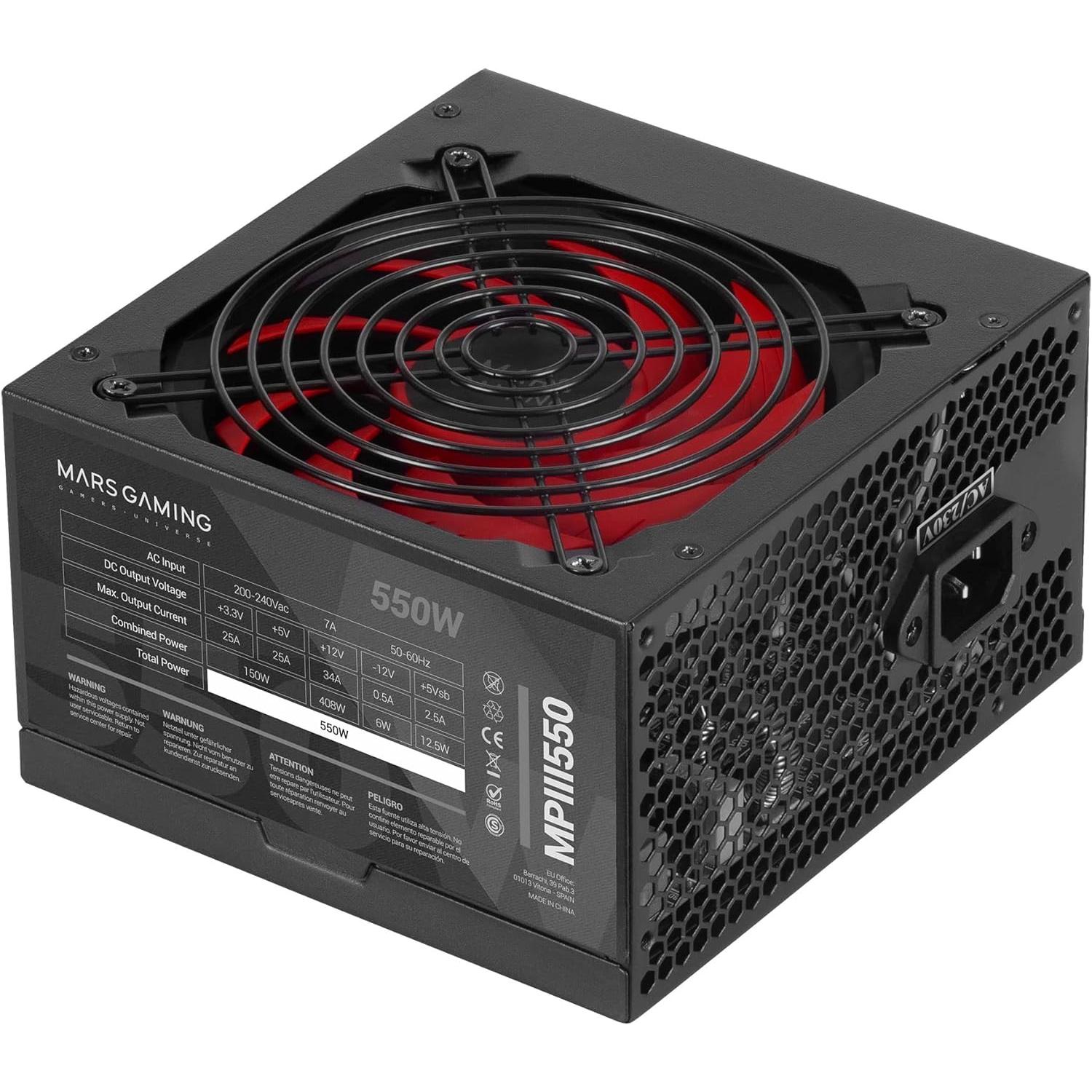 MPIII550 Mars Gaming Fuente de Alimentación PC 550W ATX - Silenciosa y Eficiente - 5 Años de Garantía