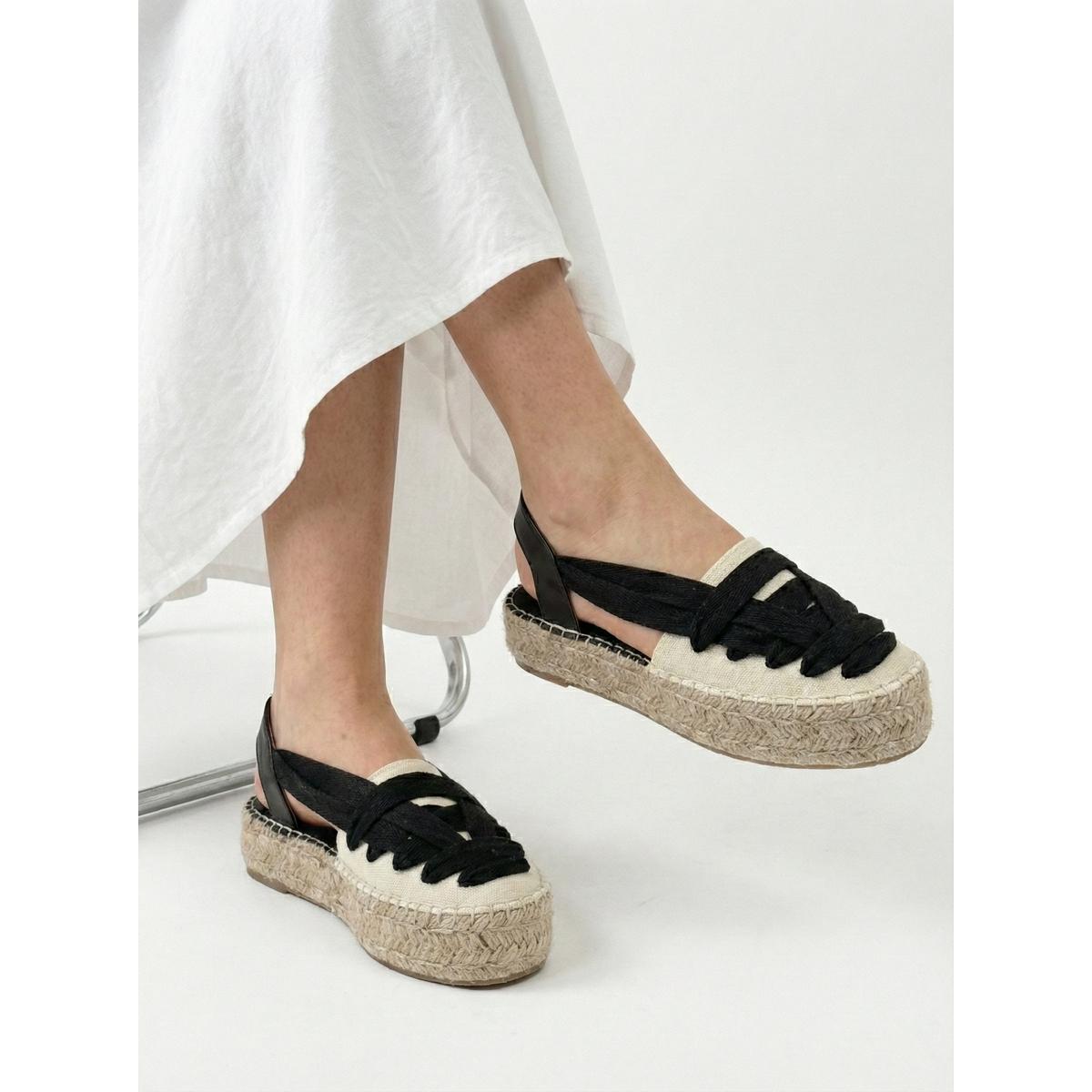 Calzados soraia, Alpargatas de plataforma para mujer con diseño de cintas cruzadas, sandalias de esparto con suela de yute trenzado, calzado casual de lino transpirable, sandalias planas con tira trasera elástica estilo boho.