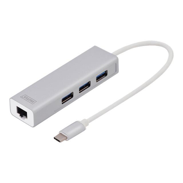 Digitus | Concentrador USB tipo C de 3 puertos + Gigabit Ethernet