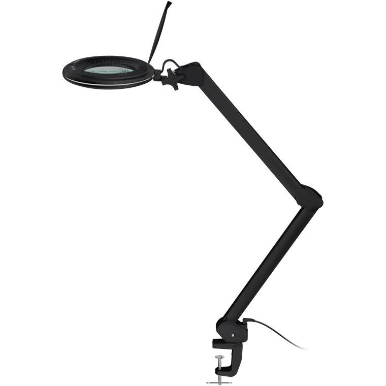 goobay 64986 Lámpara aumento LED 10W 800lm/ pinza/lente cristal 127mm 1,75 aumentos/lupa trabajo cosmética, soldadura, manualidades, leer/brazo articulado/lámpara sobremesa