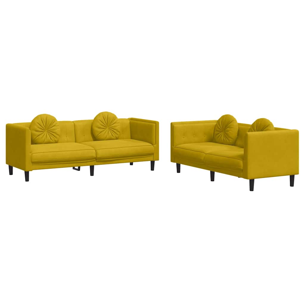vidaXL Juego de sofás con cojines 2 piezas terciopelo amarillo