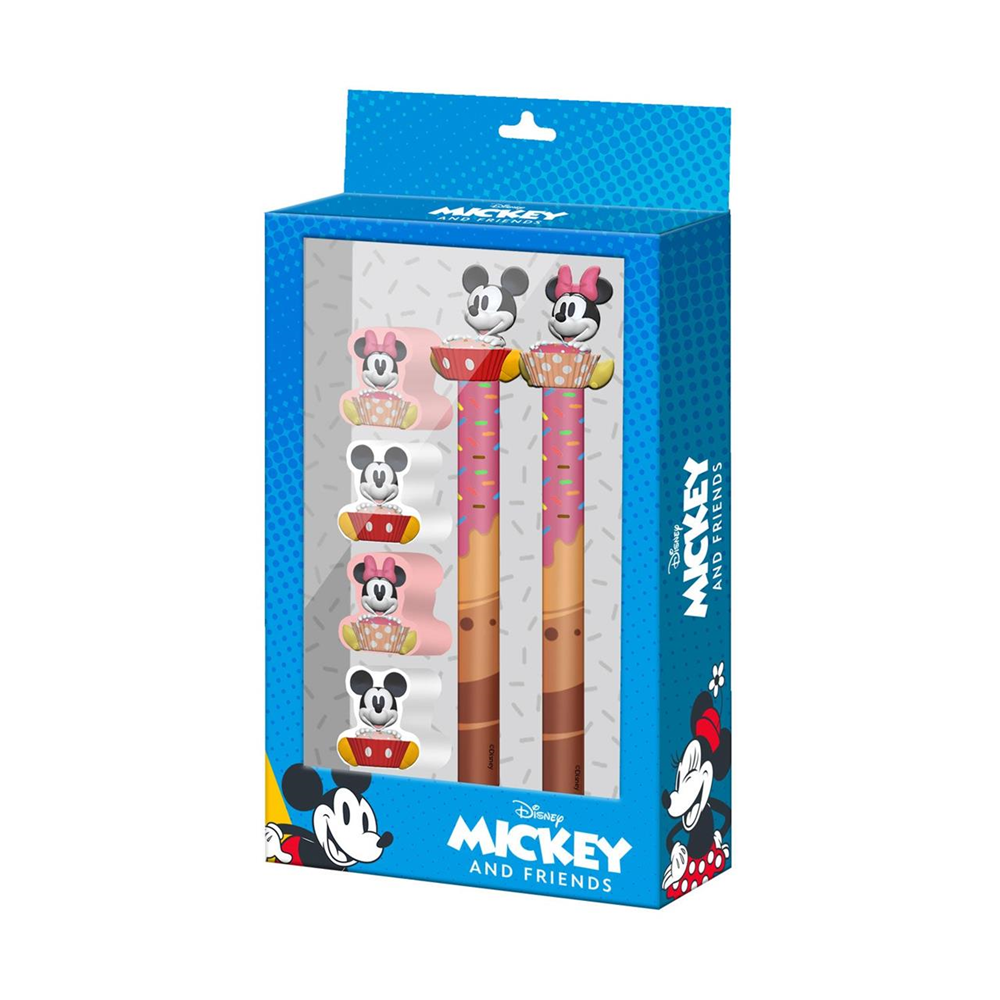 Disney Mickey y Minnie Mix Pack de Bolígrafo de Gel Borrable + Lápiz Eternal + 4 Gomas, Multicolor 23X14X3,5 CM (08875)