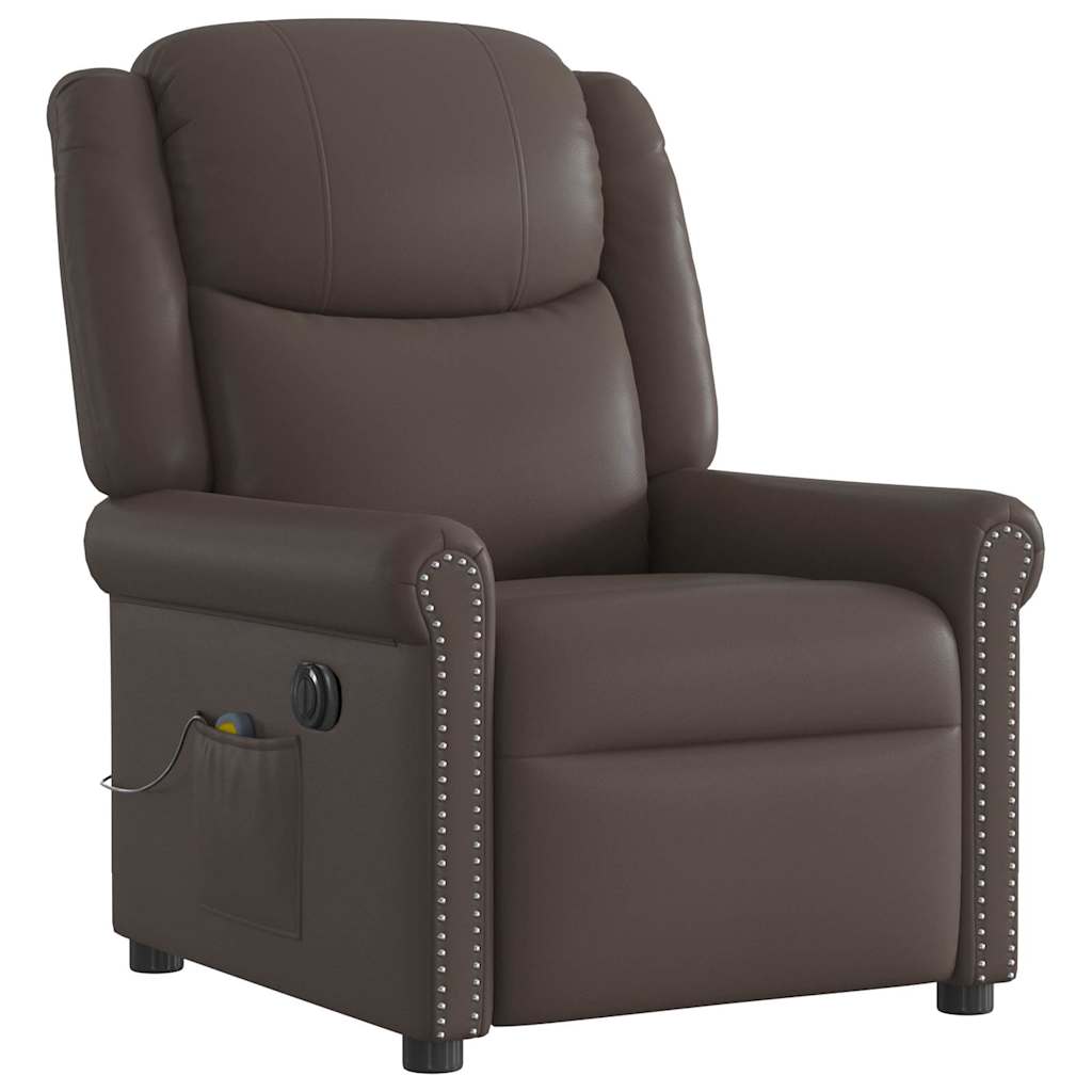vidaXL Sillón reclinable de masaje eléctrico marrón brillante