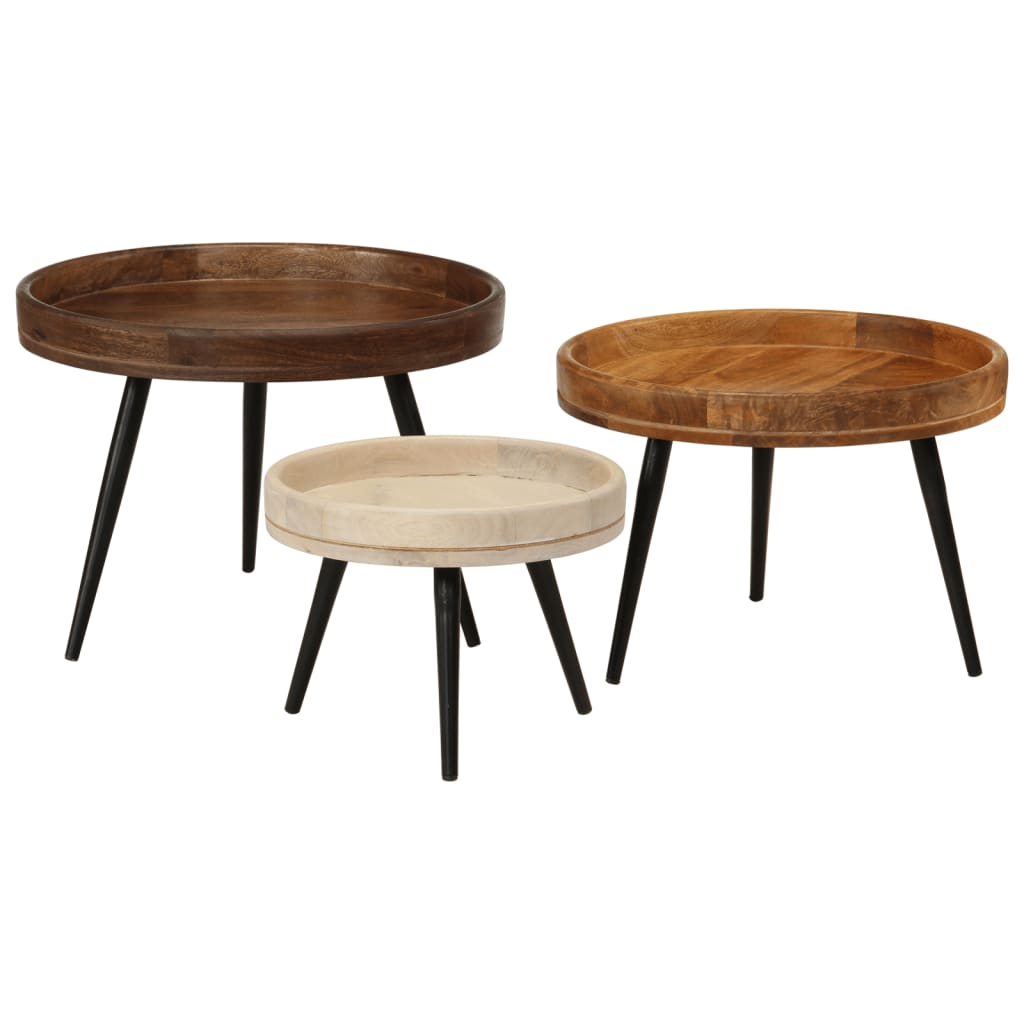 vidaXL Mesas de centro redondas 3 uds madera maciza mango