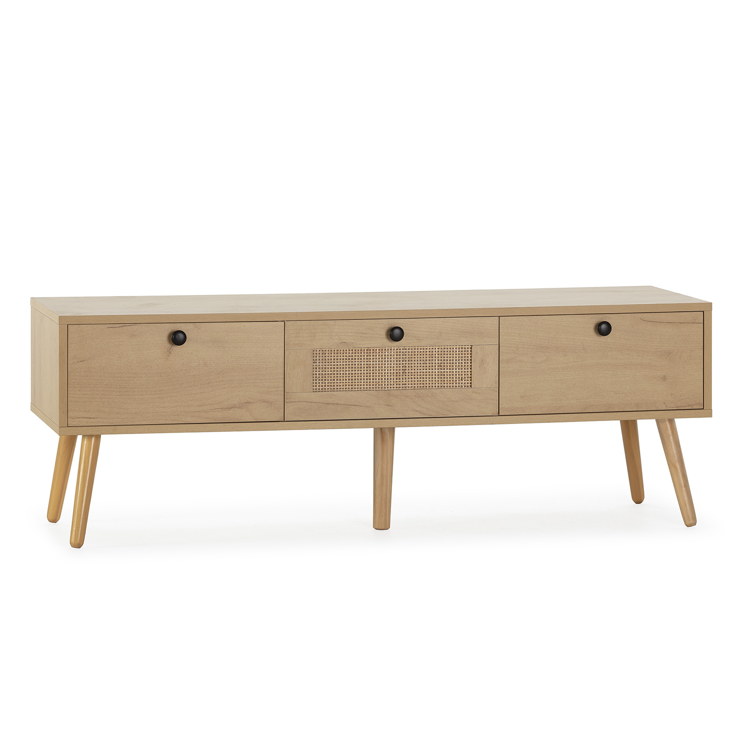 Mueble de TV de ratán modelo Bella 3 puertas, 120x39x41,5cm color roble  VS Venta-Stock