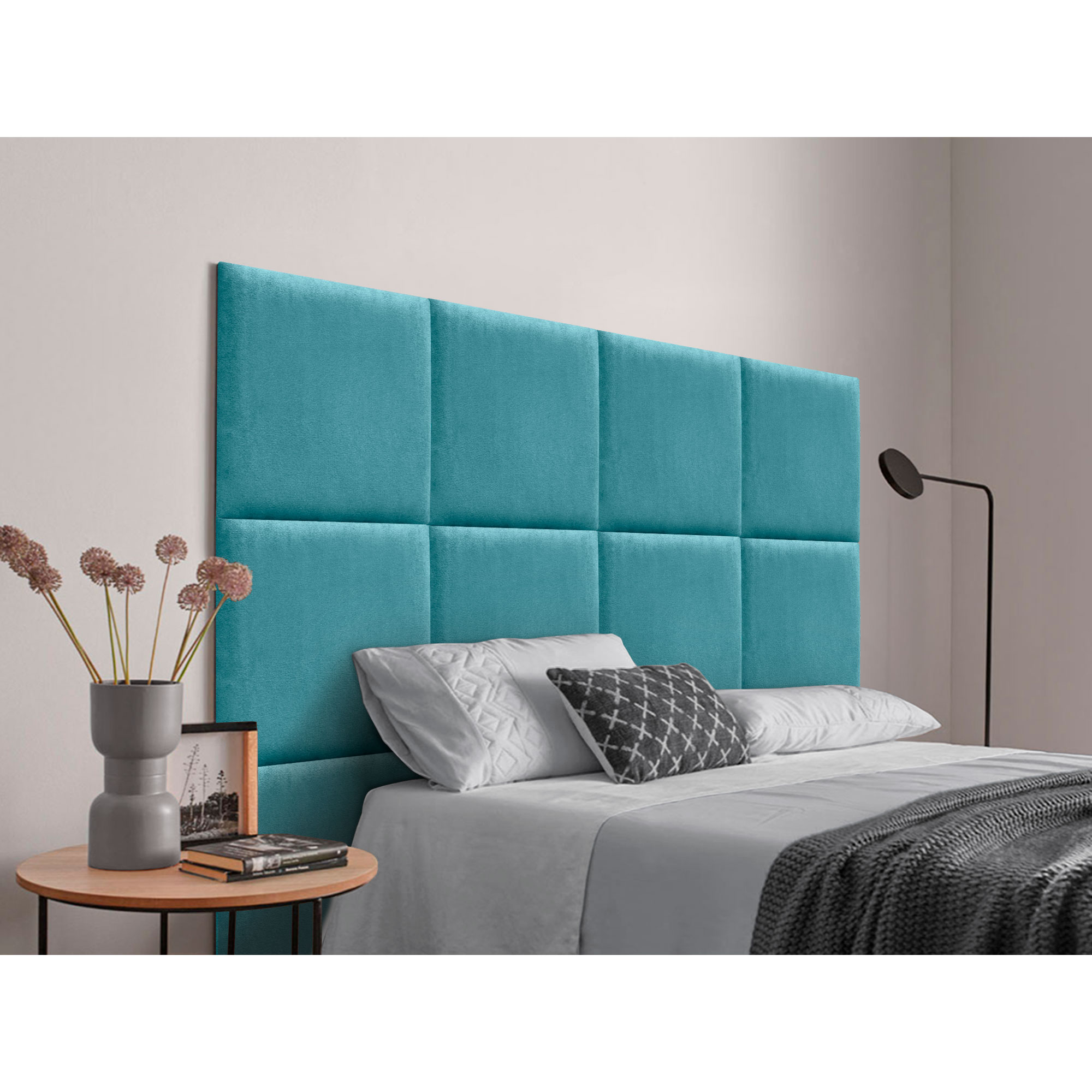 DHOME Cabecero Tapizado Compuesto de Paneles Autoadhesivos Intercambiables de Tela Acualine Cama Lujo Dormitorio Acolchado