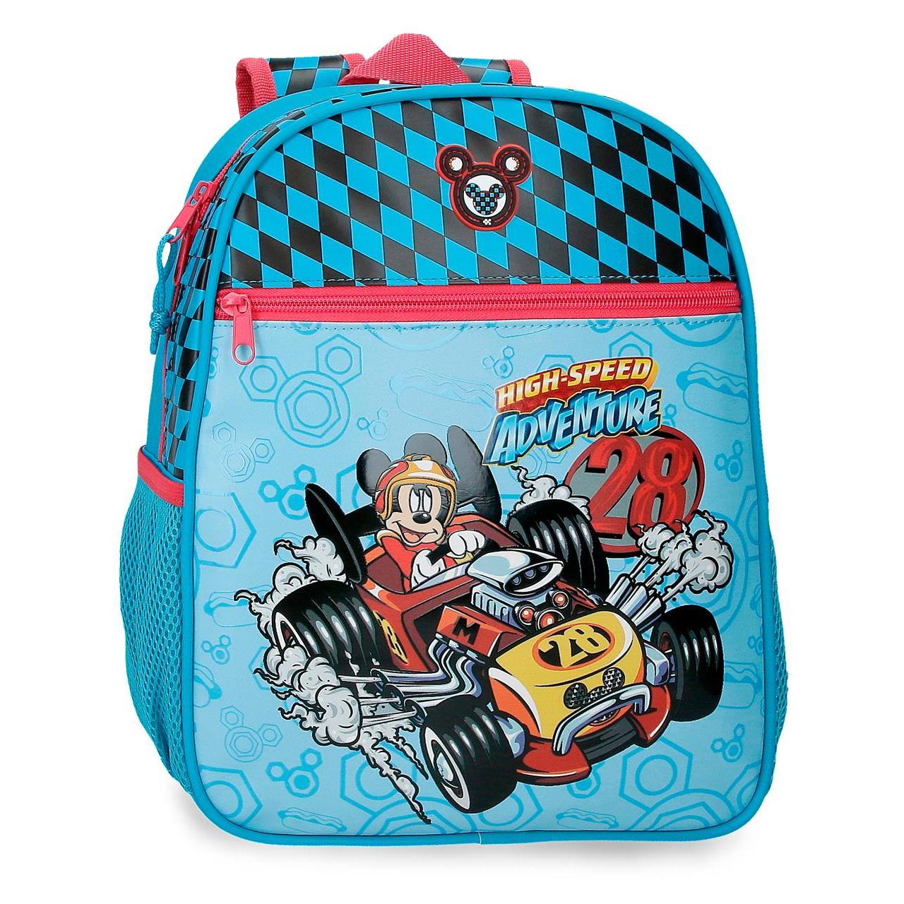 Mochila escolar adaptable a carro Disney Mickey High speed azul