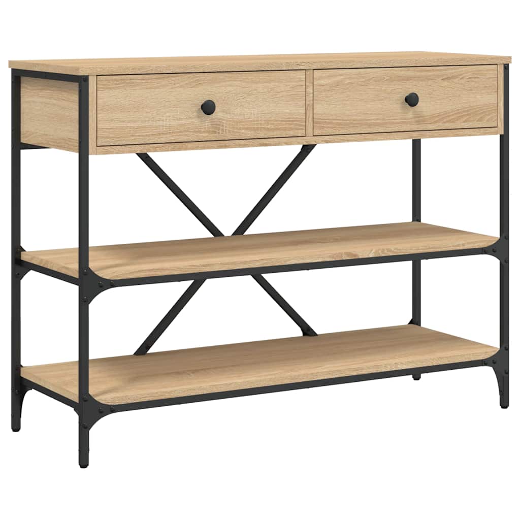 vidaXL Mesa consola cajones estantes madera de ingeniería roble Sonoma