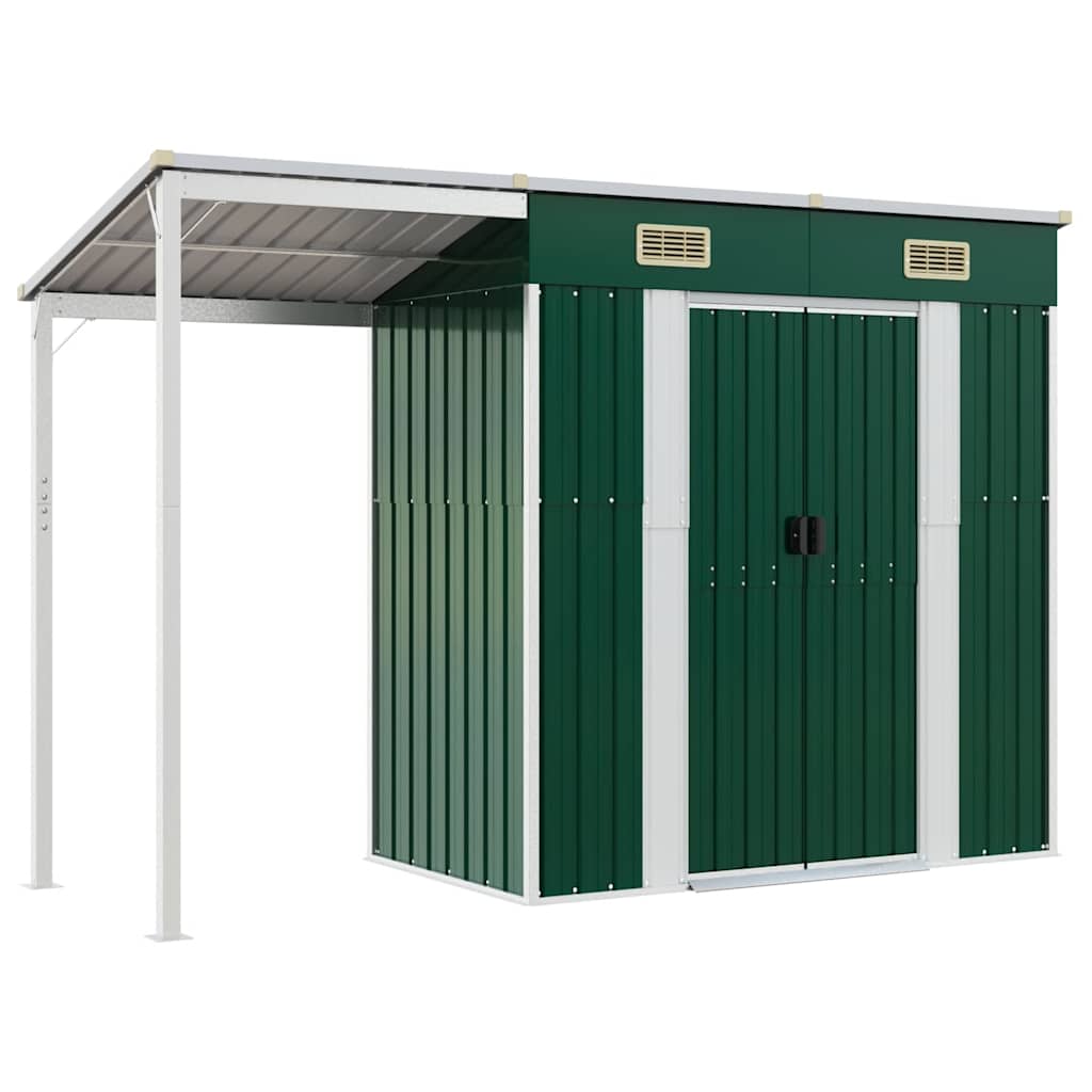vidaXL Cobertizo jardín tejado alargado acero verde 277x107x181 cm
