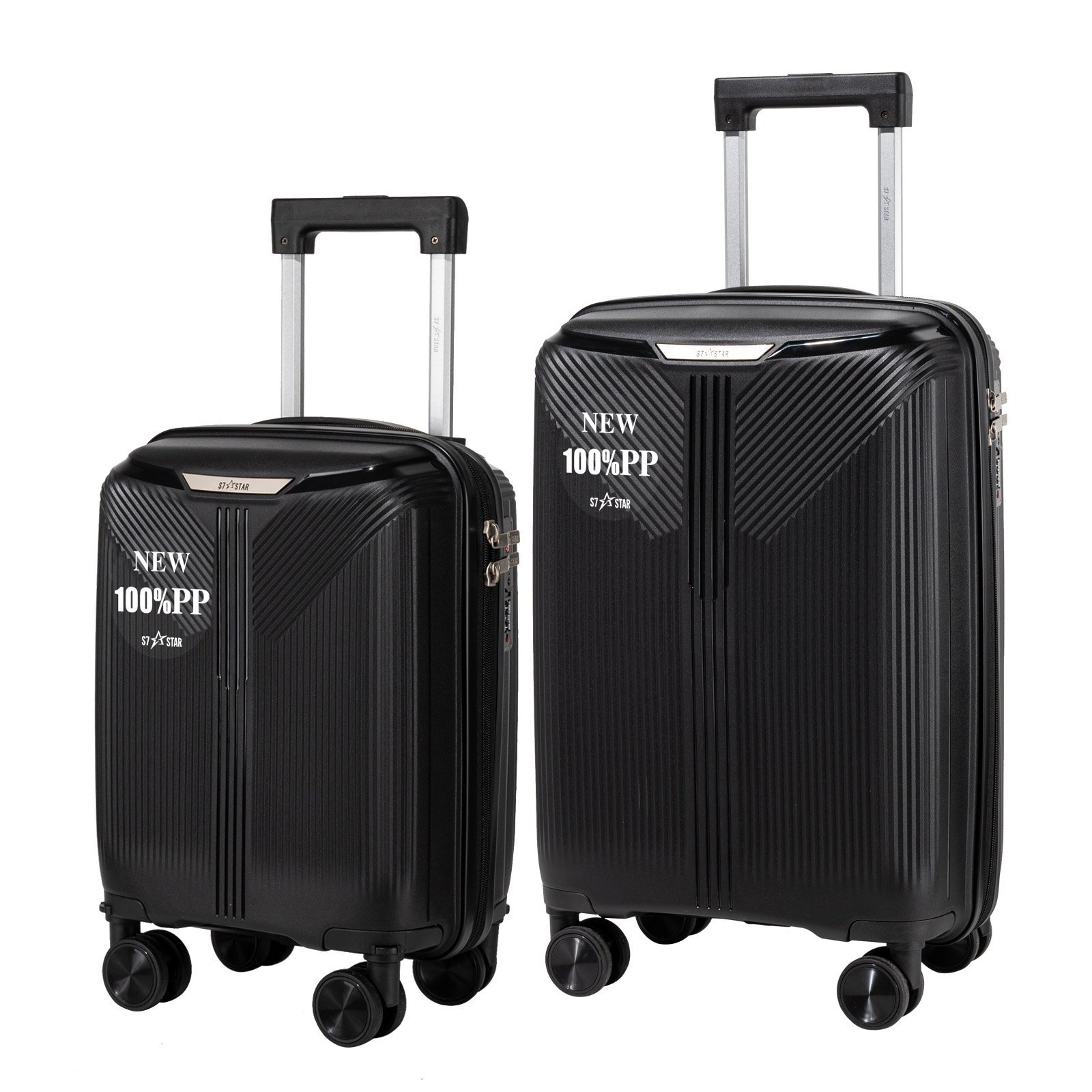 S7 STAR Juego de 2 maletas de viaje, Báscula de equipaje, Carcasa Ligera de PP, Asa con bloqueo a 3 alturas,Maleta grande, mediana y de cabina con un neceser,Trolleys,Maleta con ruedas Silenciosas giratorias para equipaje ,Cerraduras de combinación