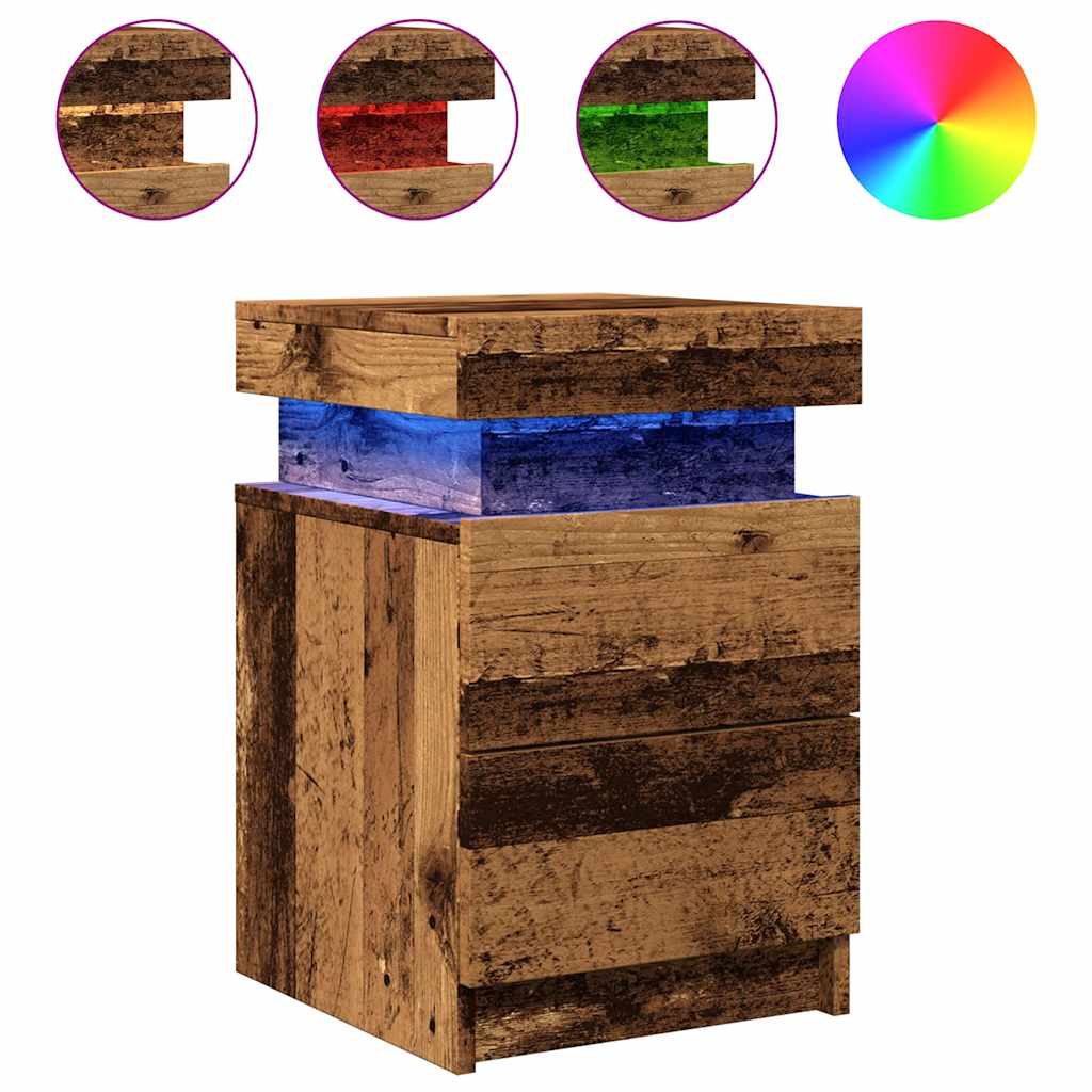 vidaXL Mesita de noche con LED madera ingeniería envejecida 35x39x55cm