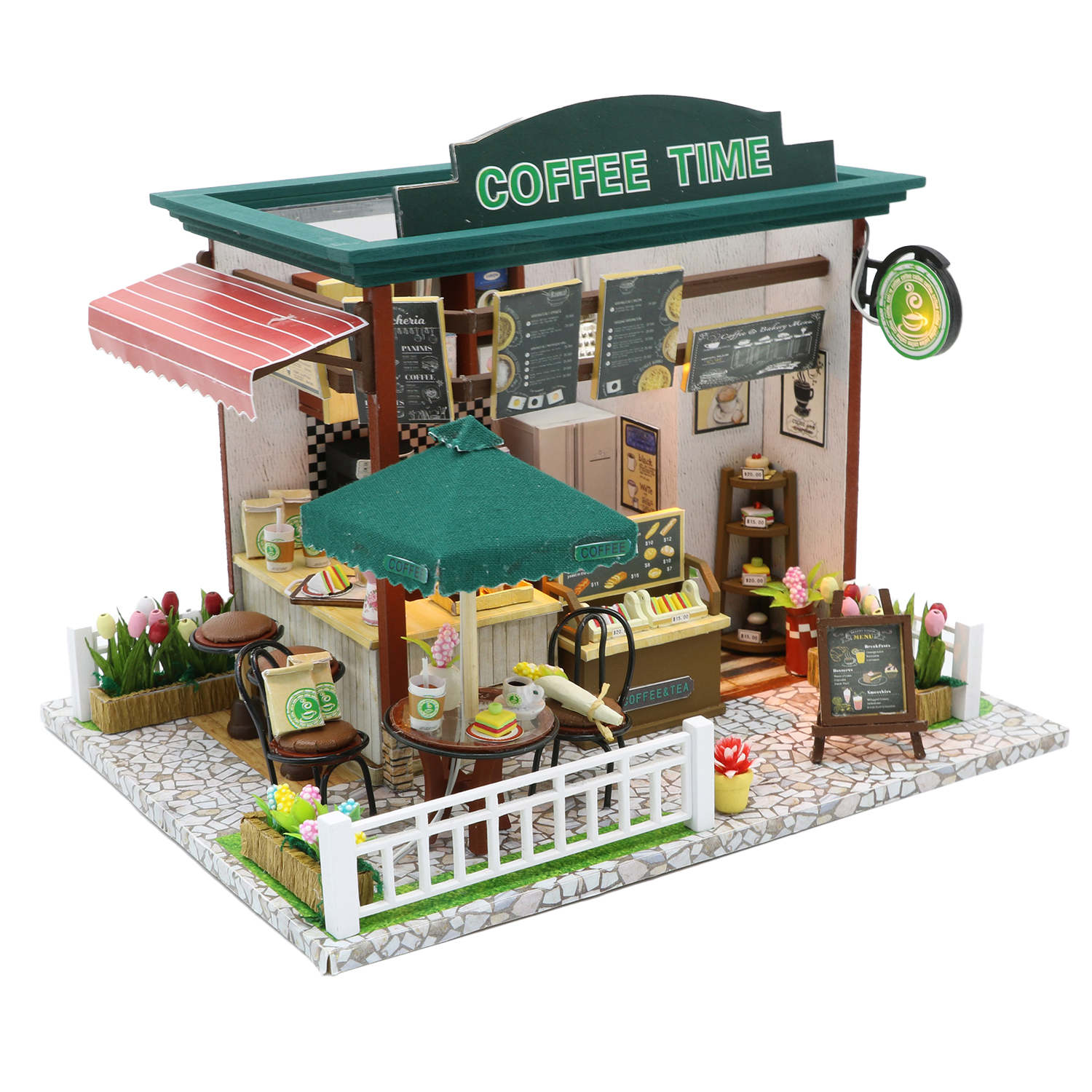 DAM. Tienda de Café. Maqueta 3D realista con gran detalle y luces led. 20x16x16cm.