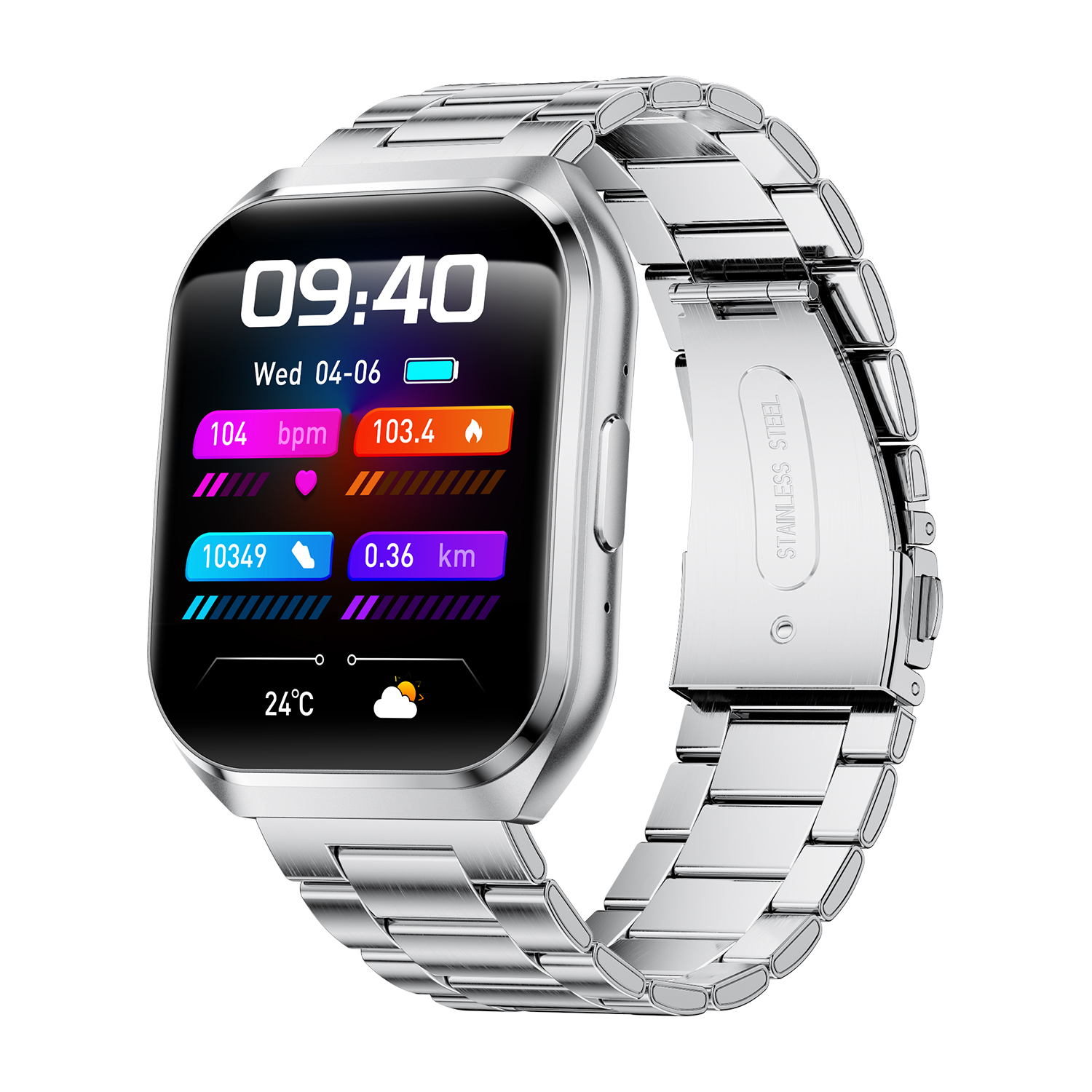 DAM Smartwatch QS66. Pantalla de 1.83" con batería de larga duración. Llamadas Bluetooth, asistente de voz, monitor de salud y múltiples modos deportivos. 4x1.1x4.8 Cm.