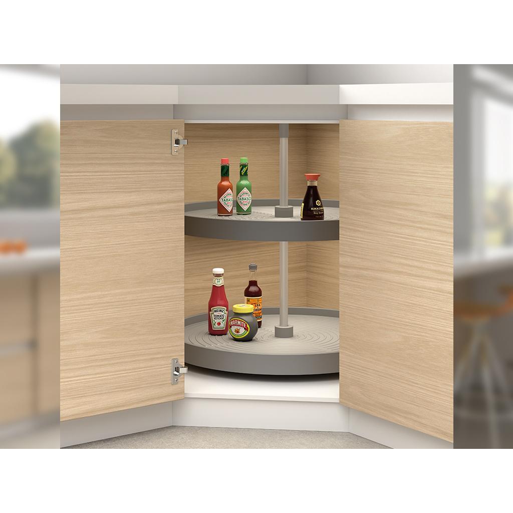 Juego de bandejas circulares shelvo para mueble de cocina, para módulo 800mm, plástico y aluminio, gris