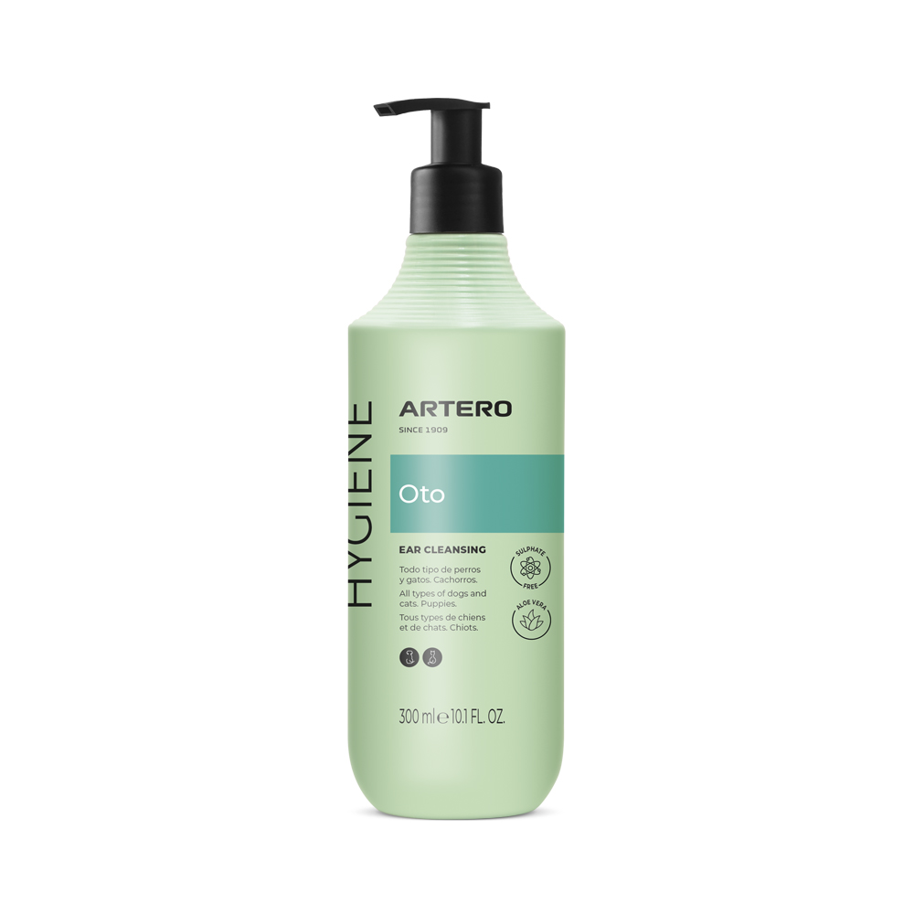Artero Oto. Limpiador de Oídos para Perros 300 ml – Gel Higiénico con Aceite de Árbol del Té – Limpieza Profunda y Suave – Previene Infecciones y Malos Olores – Fácil Aplicación con Dosificador – Apto para Todas las Razas y Edades – No Irrita ni Mancha