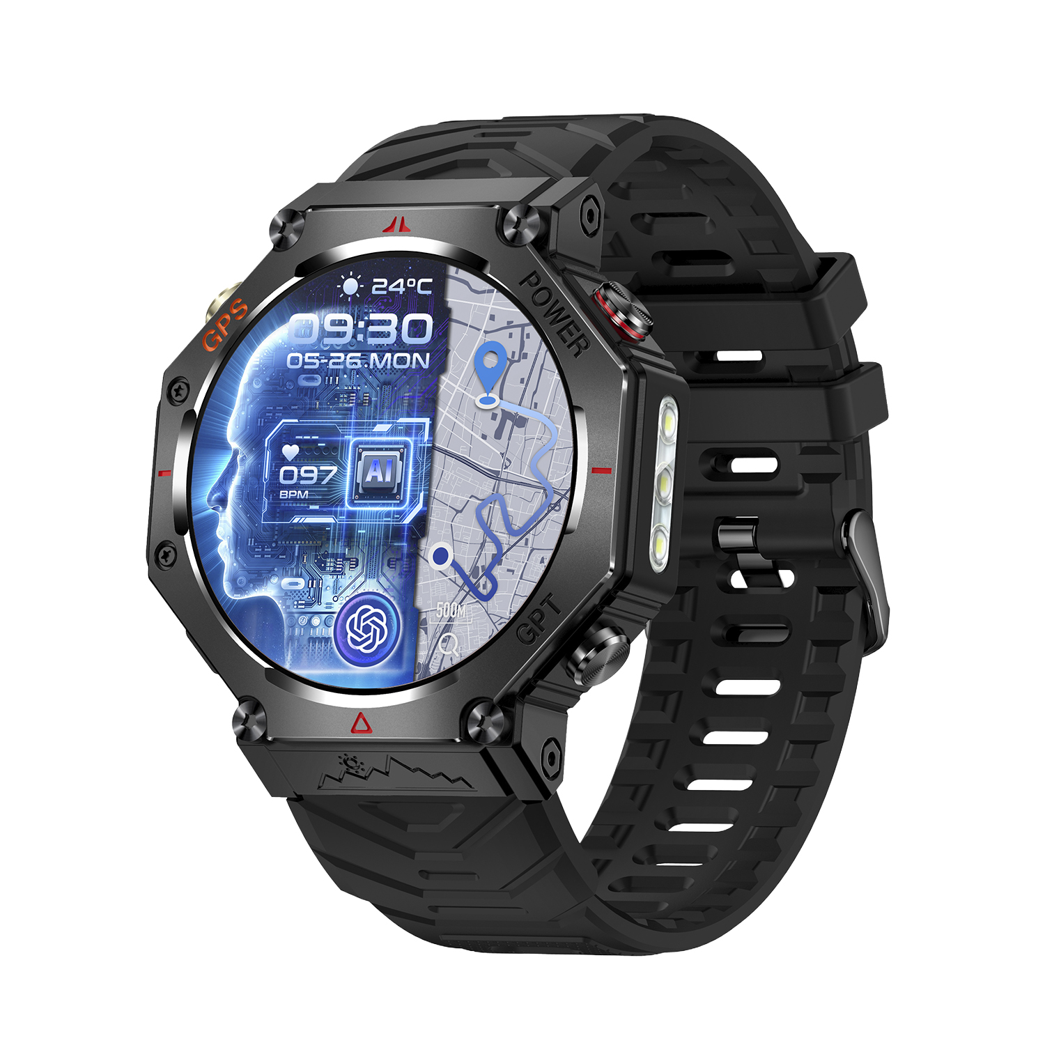 DAM.Smartwatch KC91 con llamadas BT, GPS, herramientas de exploración, ChatGPT y + de 100 modos deportivos. 4,6x1,3x5,9cm
