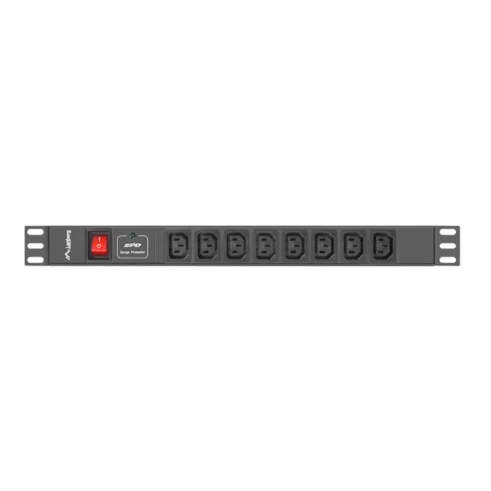 PDU Lanberg PDU-08I-0200-C20-BK 1U 8 Salidas C13 16A Protección Sobretensiones Aluminio Rack