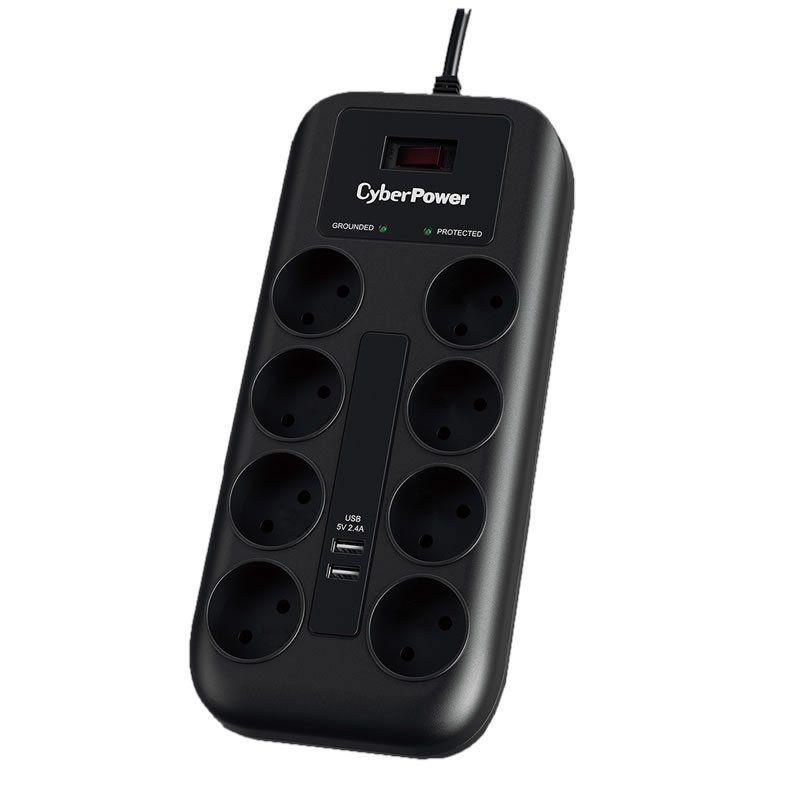 Regleta con Interruptor Cyberpower P0820SUD0-DE/ 8 Tomas de corriente/ 2 USB/ Negra