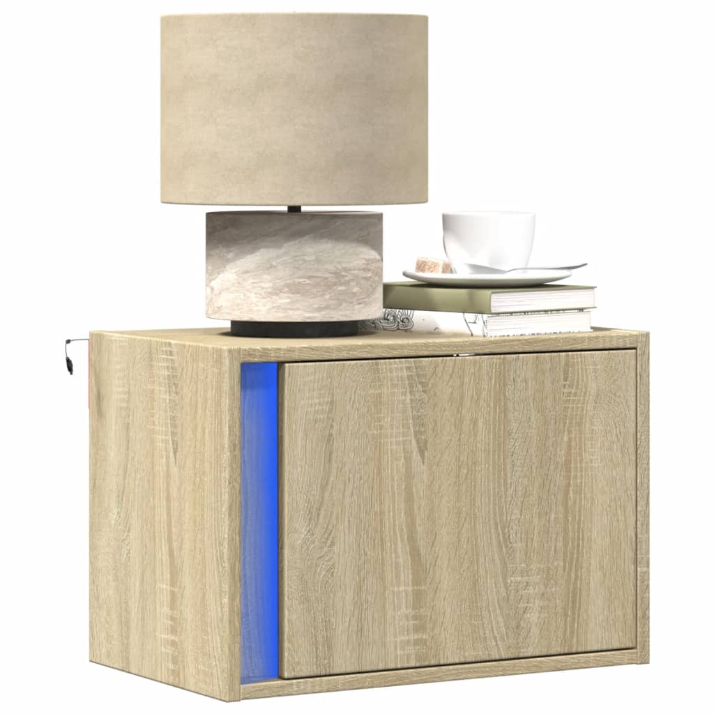 vidaXL Mesitas de noche de pared con luces LED 2 unidades en color Blanco/Negro/Gris hormigón y más | estructura resistente ideal para salón dormitorio o estudio