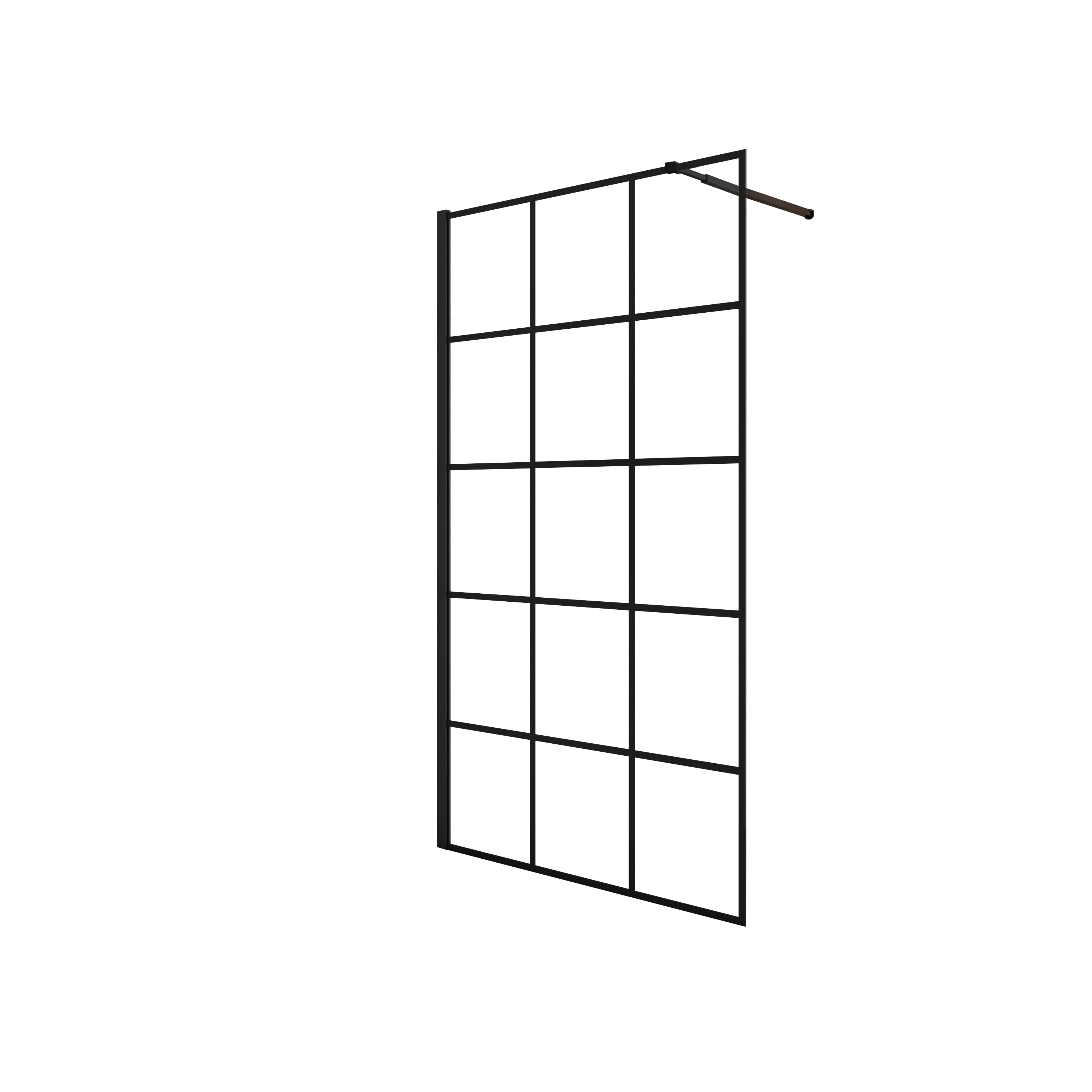 Walkin,Panel de ducha,Serigrafiada de celosía cuadrada,Vidrio Antical 8mm,Barra 73-120cm,Perfil Negro Mate,(78-80)x200cm