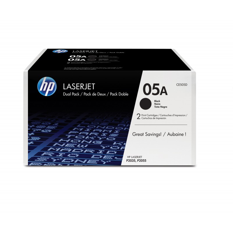 HP - Pack de 2 cartuchos de tóner originales 05A LaserJet negro CE505D