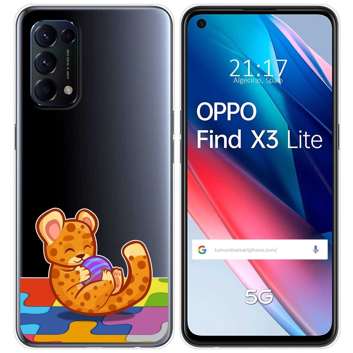 Tumundosmartphone Funda Gel Transparente para Oppo Find X3 Lite 5G diseño Leopardo Dibujos